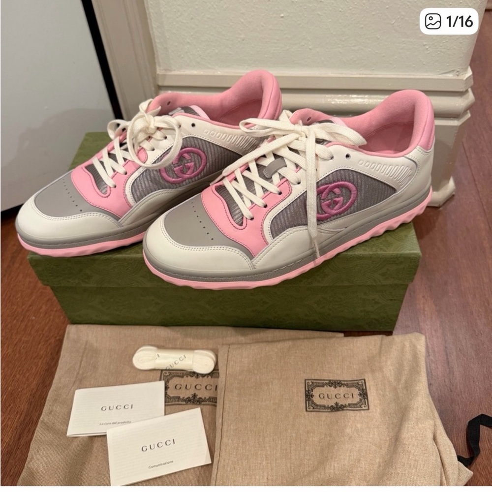 Gucci Mac80 Pink & Grey Calfskin Leather Sneakers - Picture 5 of 16